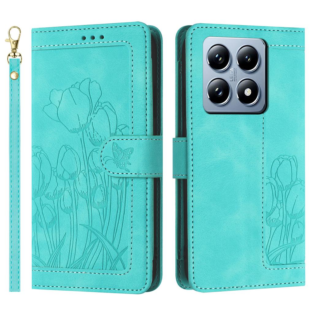 For Xiaomi 14T Pro Tulip Leather Case Phone Cover with 5 Card Slots Wallet