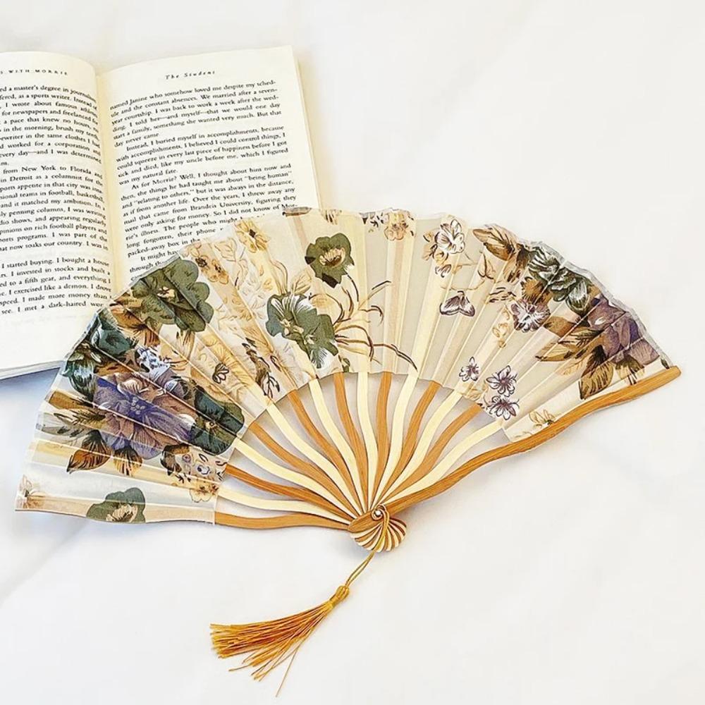Elegant Silk Folding Fan High Quality Hand Fold Fan Hand Fan Craft Tassel Folding Fan  Living Room