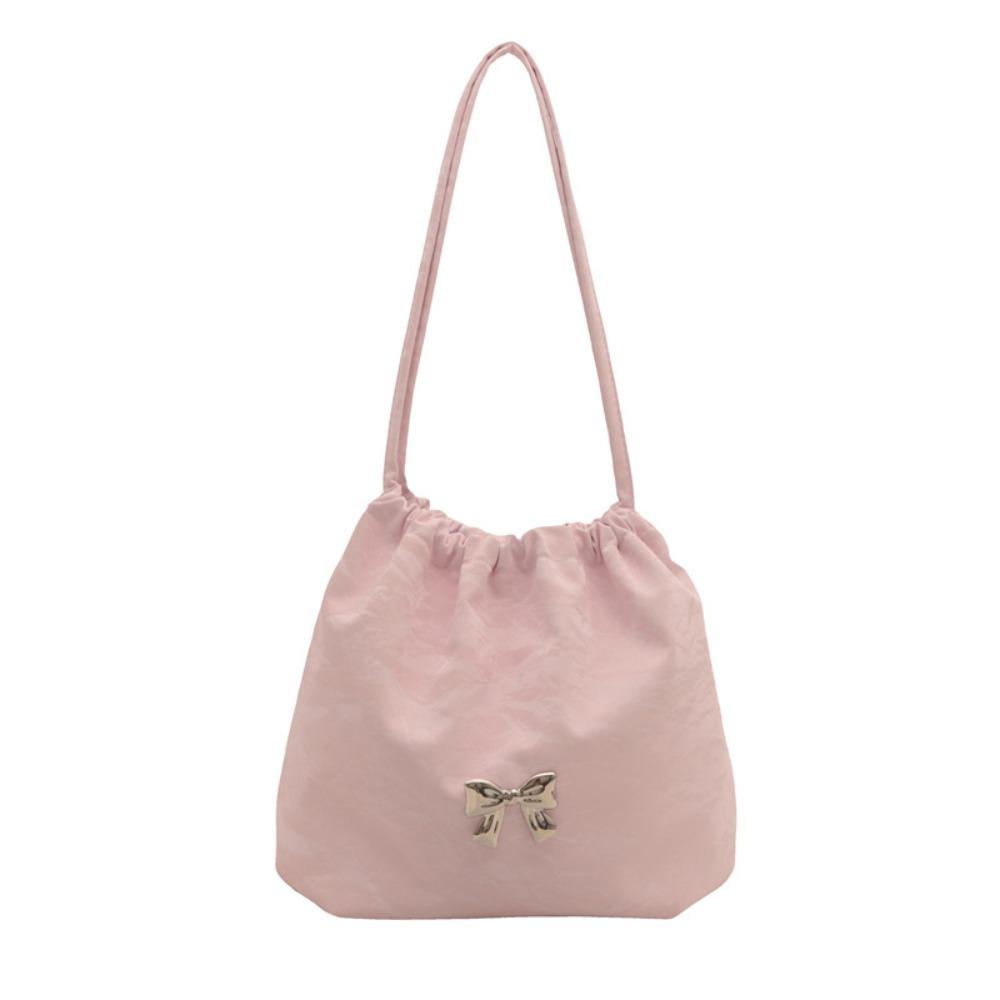 

Metal Decor Bow Crossbody Bag Large Capacity PU Leather Handbag Tote Bag Bucket Bag School розовый