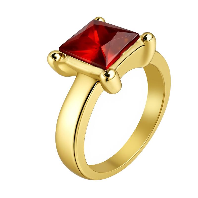 

South Korea Dongdaemun ins style temperament red square diamond ring personality simple punk style texture ring 2.2cm золотой
