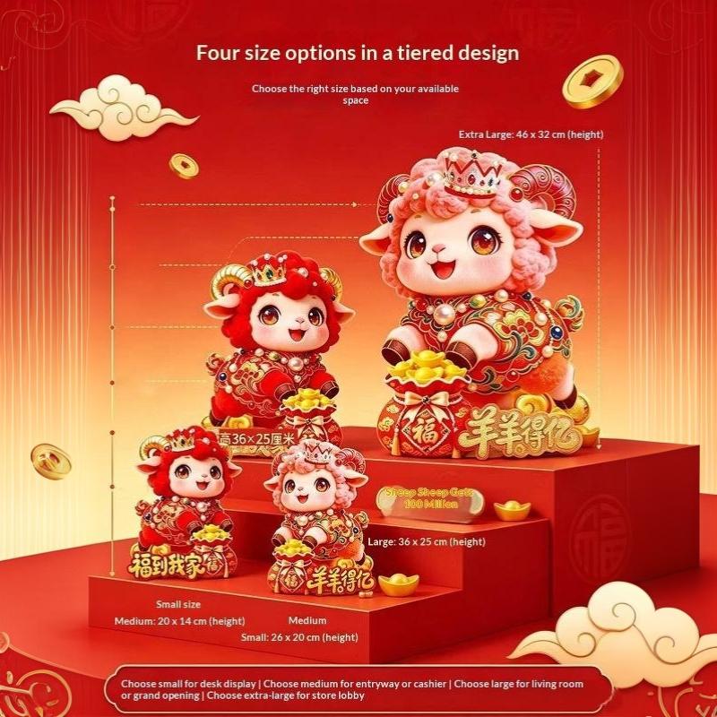 2027 Year Of The Goat Spring Festival Door Stickers Cartoon Pattern Bright Festive Colors For Home Lunar New Year Decoration