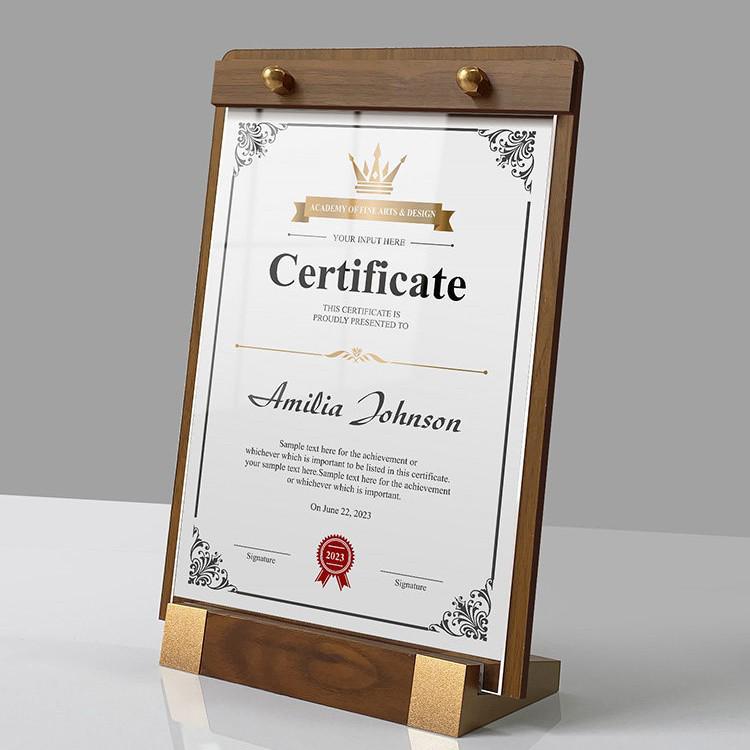 Walnut L-Shaped Solid Wood Display Stand Menu Board for Restaurant/Office A4 Desk.