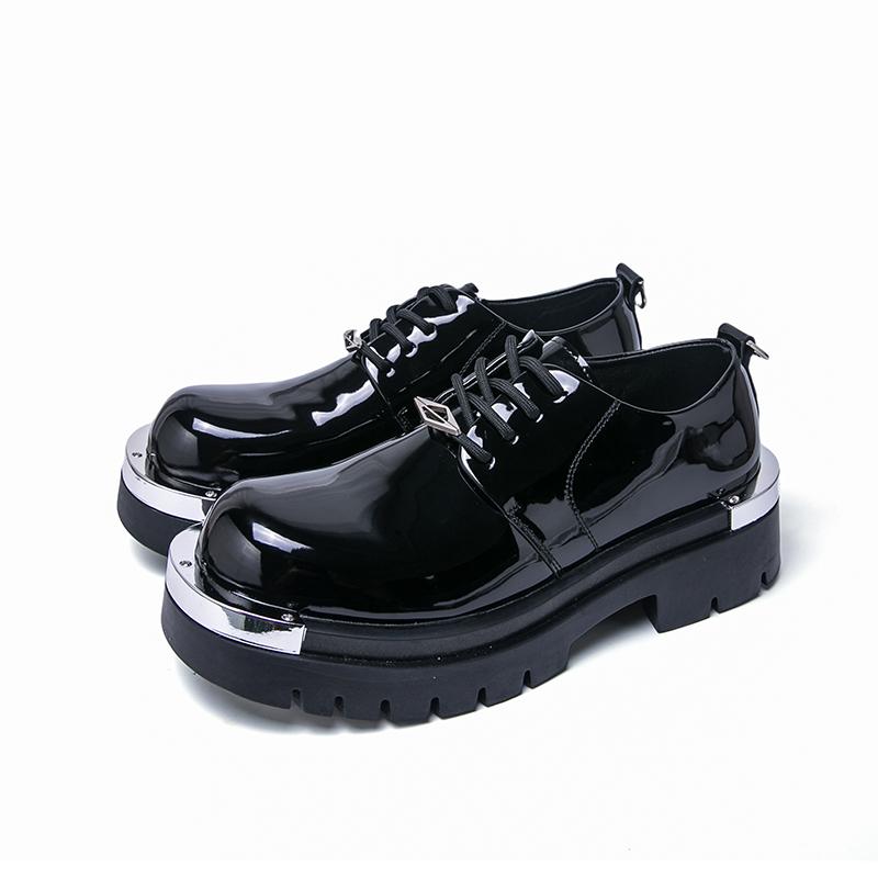 Fashion Men Harajuku Korean Man Leather Shoes Streetwear Fashion Casual Thick Platform Height Increase Metal Leather Wedding Men Loafers