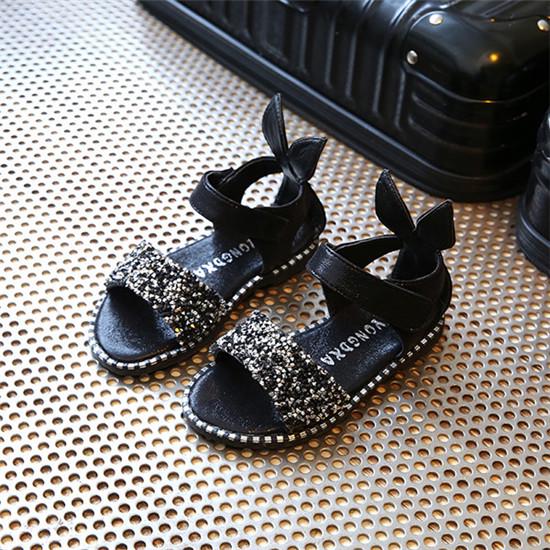 Children Sandals For Toddlers Girl Big Girls Kids Beach Shoes Cute Sweet Princess Rhinestone With Rabbit Ear Soft Fashion 21-36