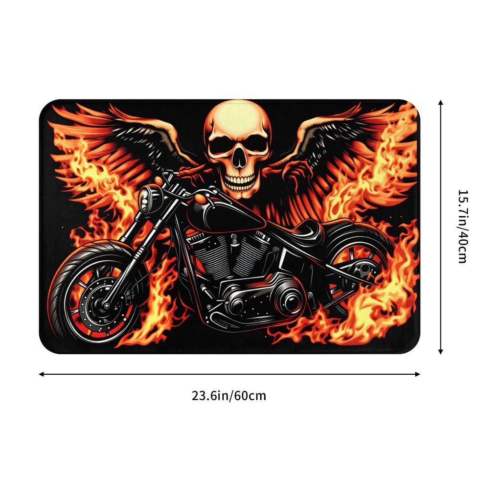 Retro God Of Death Flame Gothic Motorcycle Doormat Anti-Slip Entrance Kitchen Bath Floor Door Mats Garden Rug Carpet Footpad