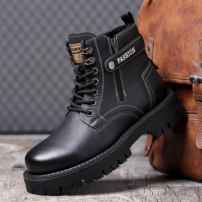 Martin boots men's autumn and winter new velvet warm high-top casual thick-soled tooling trend versatile cotton boots men