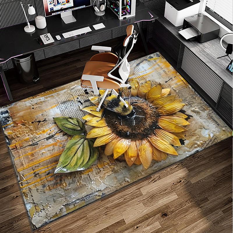 Bumblebee And Sunflower Office Rug Chair Mat, Entryway Carpet, Suitable for Front Door, Bedroom, Living Room, Desk, Holiday Gift