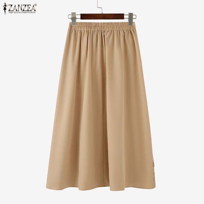 ZANZEA Fuste lungi de vară cu talie elastică casual pentru femei