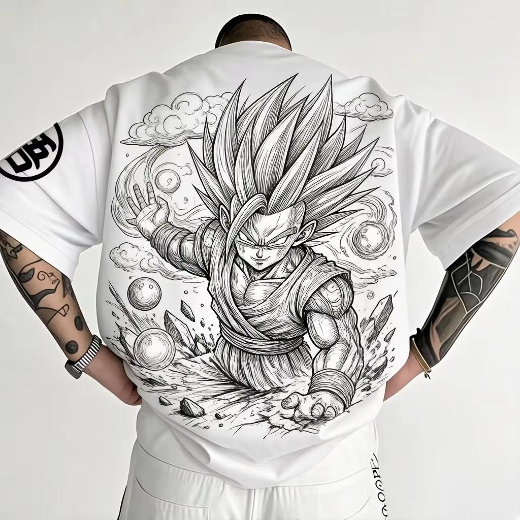 Anime Dragon Ball Z Graphic‑Print Men's T‑Shirt, Breathable Stretch Comfortable Fashion Short‑Sleeve Top For Anime Fans