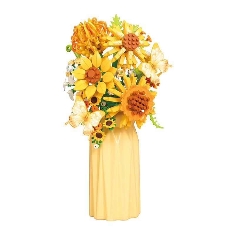 Compatible with LEGO Sunflower Building Block Vase: Handmade Bouquet Ornament & Girls' Gift Toy.
