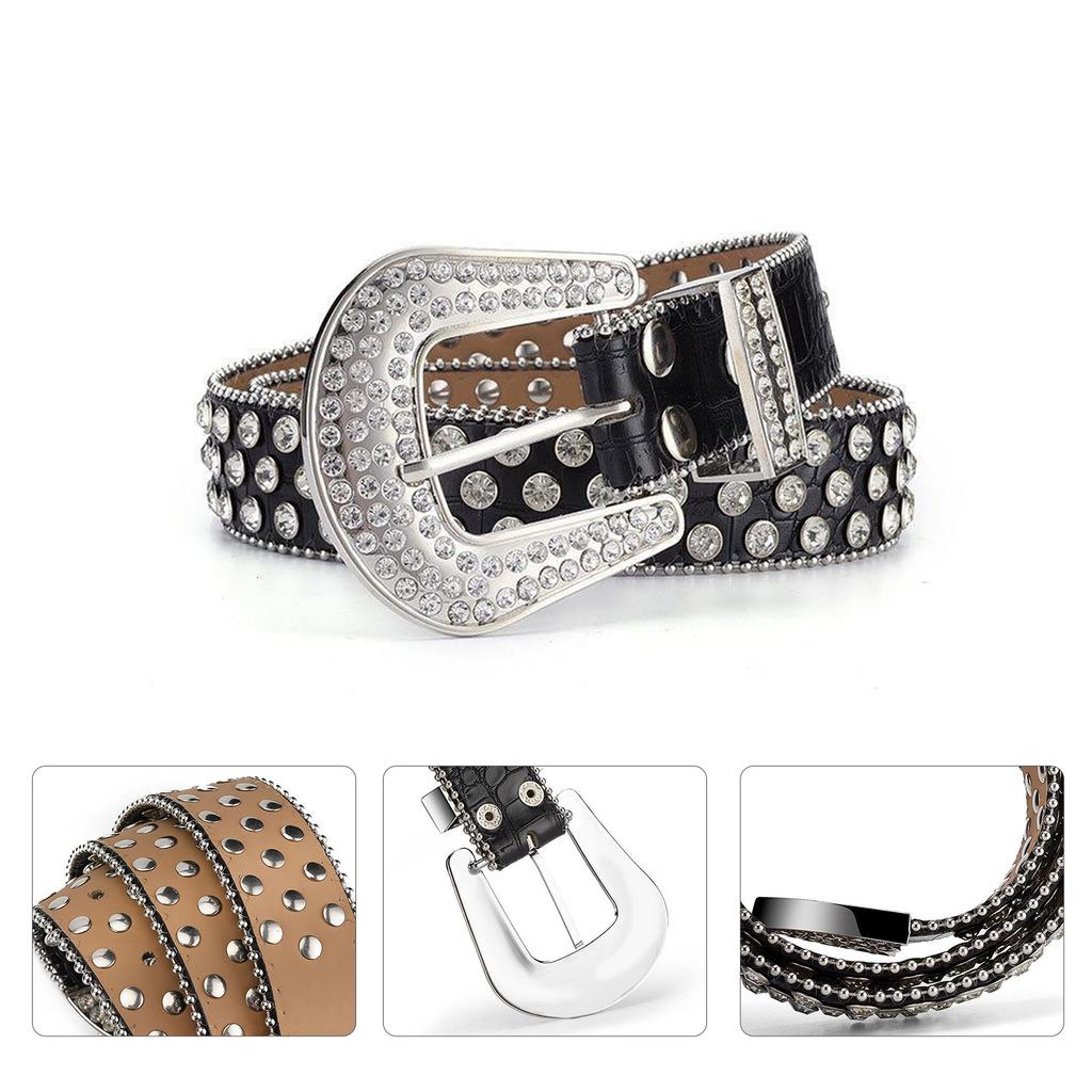 Fashion Rhinestone Belt for Cowgirls Waist Belt Gothic Style Rhinestones Studded PU Belt for Jeans Pants Female Costume