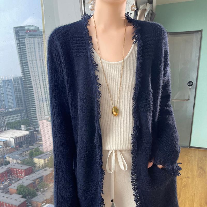 French Chic Wool Tassel Cardigan Sweater - Women's Loose Long Sleeve Knitwear
