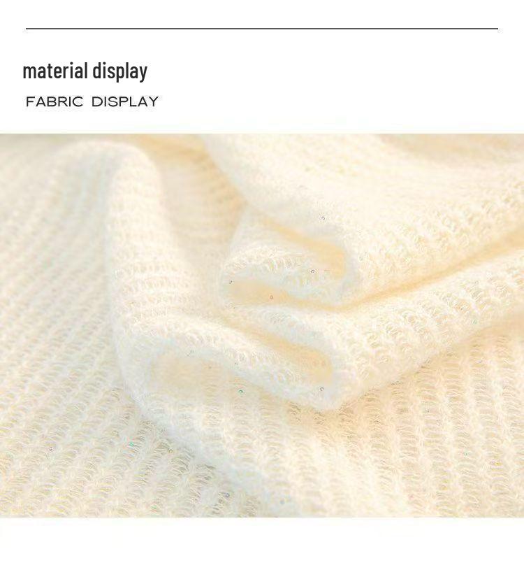 Sweet Openwork Round Neck Beaded Sunscreen Loose Knit Top for Women