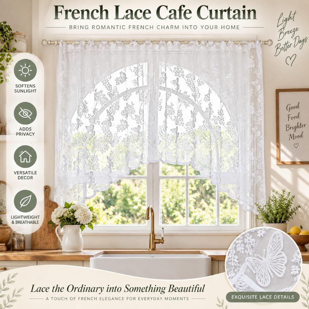 Privacy Lace Curtain Flower Embroidered Half Curtain Romantic Embroidered Curtain Kitchen Window