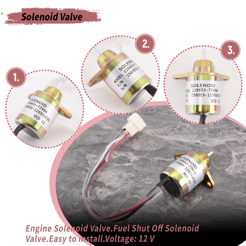 12V Engine Fuel Shut Off Solenoid Valve Shutdown for Yanmar 119653-77950