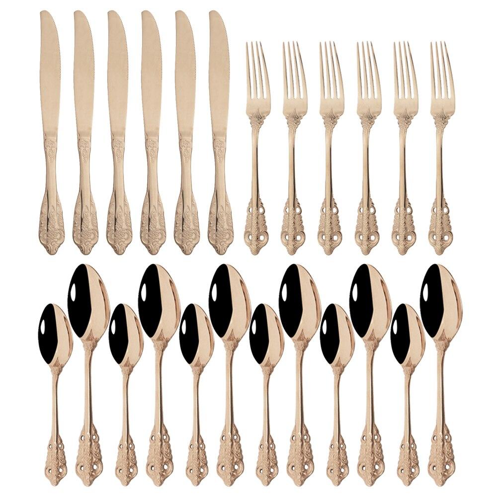 Mirror Gold Tabelware Cutlery Set 304 Stainless Steel Dinnerwar Steel Flatware Luxury Gold Fork Tea Spoon Knife Silverware Set