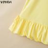 VONDA Women Summer Sleeveless Solid Color Casual Pleated Tank Tops