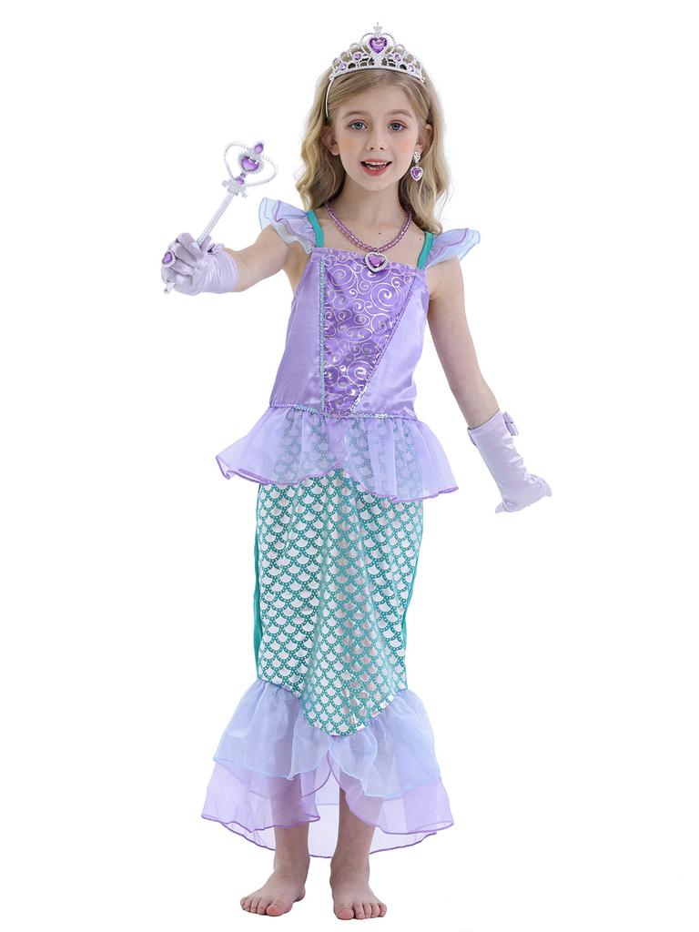 Ariel Prinses Kostuums Cosplay Jurk voor Kinderen Meisjes Zeemeermin Jurk Meisjes Zomer Casual Halloween Verjaardagsfeest Verkleden