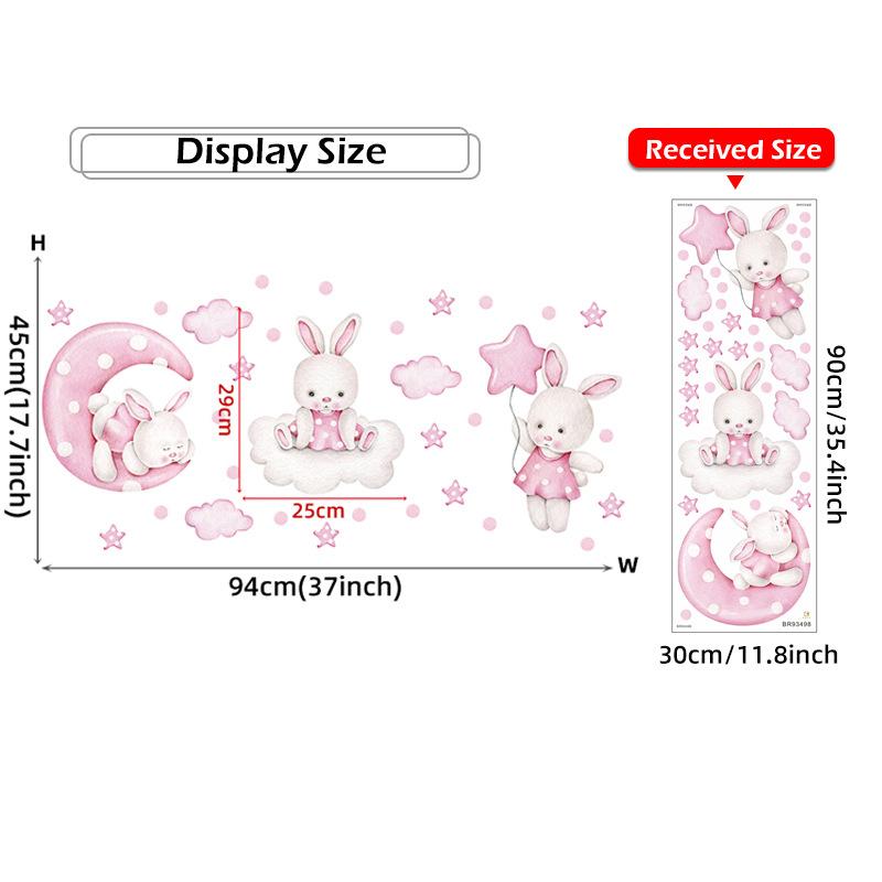 Watercolor Cartoon Rabbit Pink Rainbow Clouds Love Wall Stickers for Kids Room Girl Bedroom Nursery Decoration Bunny Wall Decals