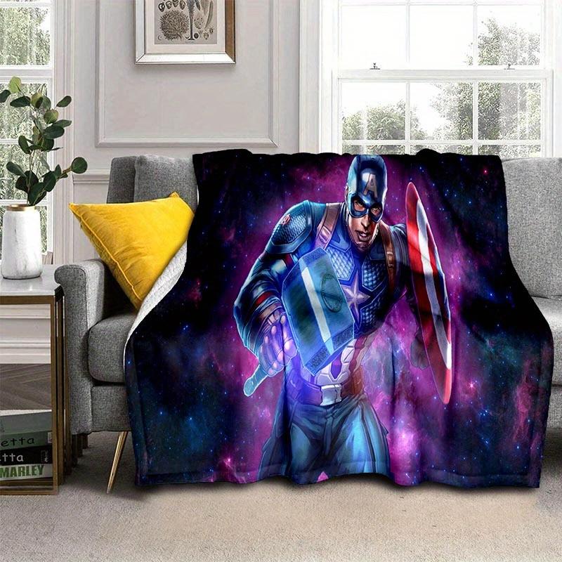 1pc Captain America Printing Flannel Blanket for All Season, Unisex Cartoon Blanket, Home Blankets, Lunch Rest Blanket 130cmx150cm