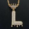 Stylish Hip Hop Zircon Crown Pendant Necklace with 26 English Letters for Women