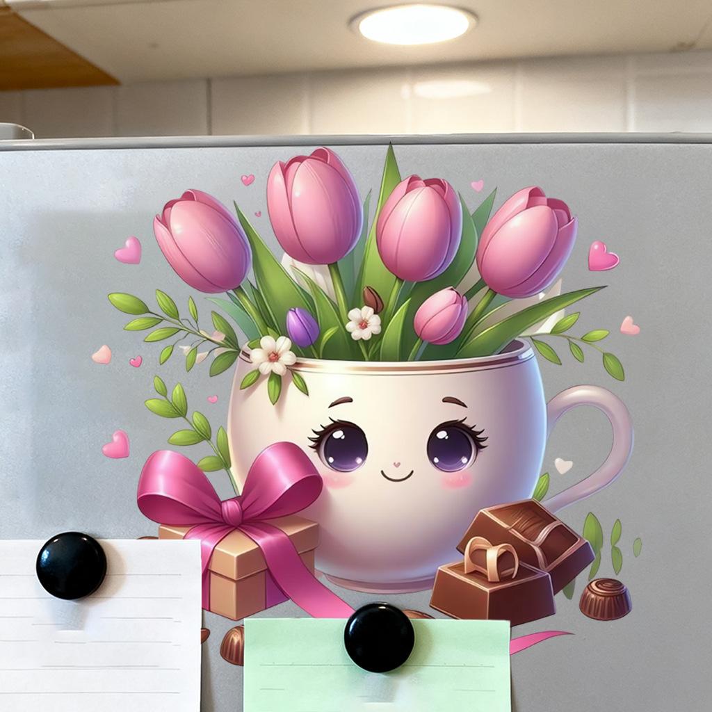 Caneca Coração Doce Adesivos de Parede Data Floral & Chocolate, Autoadesivo Removível Decoração Fofa para Decoração de Cozinha Sala de Estar Quarto