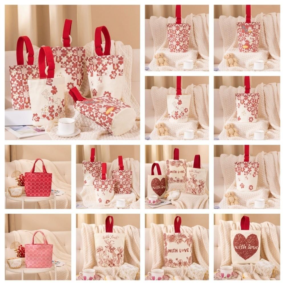 Wooden Ring Brocade Red Envelope Handheld New Year Money Bag Cloth Money Pocket  Lady Girls Women