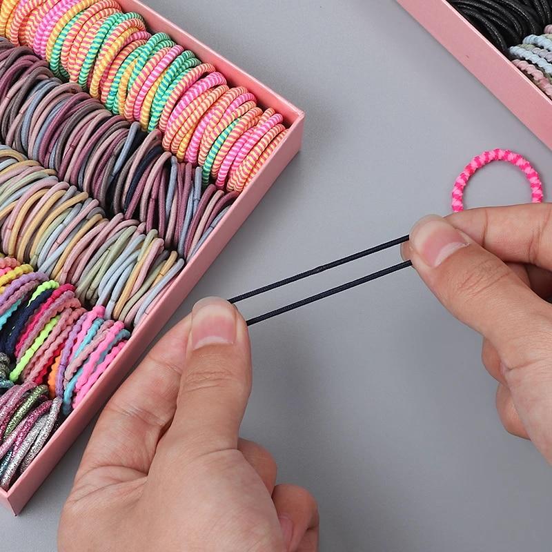 100 ks Gumičky do vlasů Dívka Cukrová barva Elastická gumička do vlasů Dítě Dětská čelenka Scrunchie Vlasové doplňky do vlasů