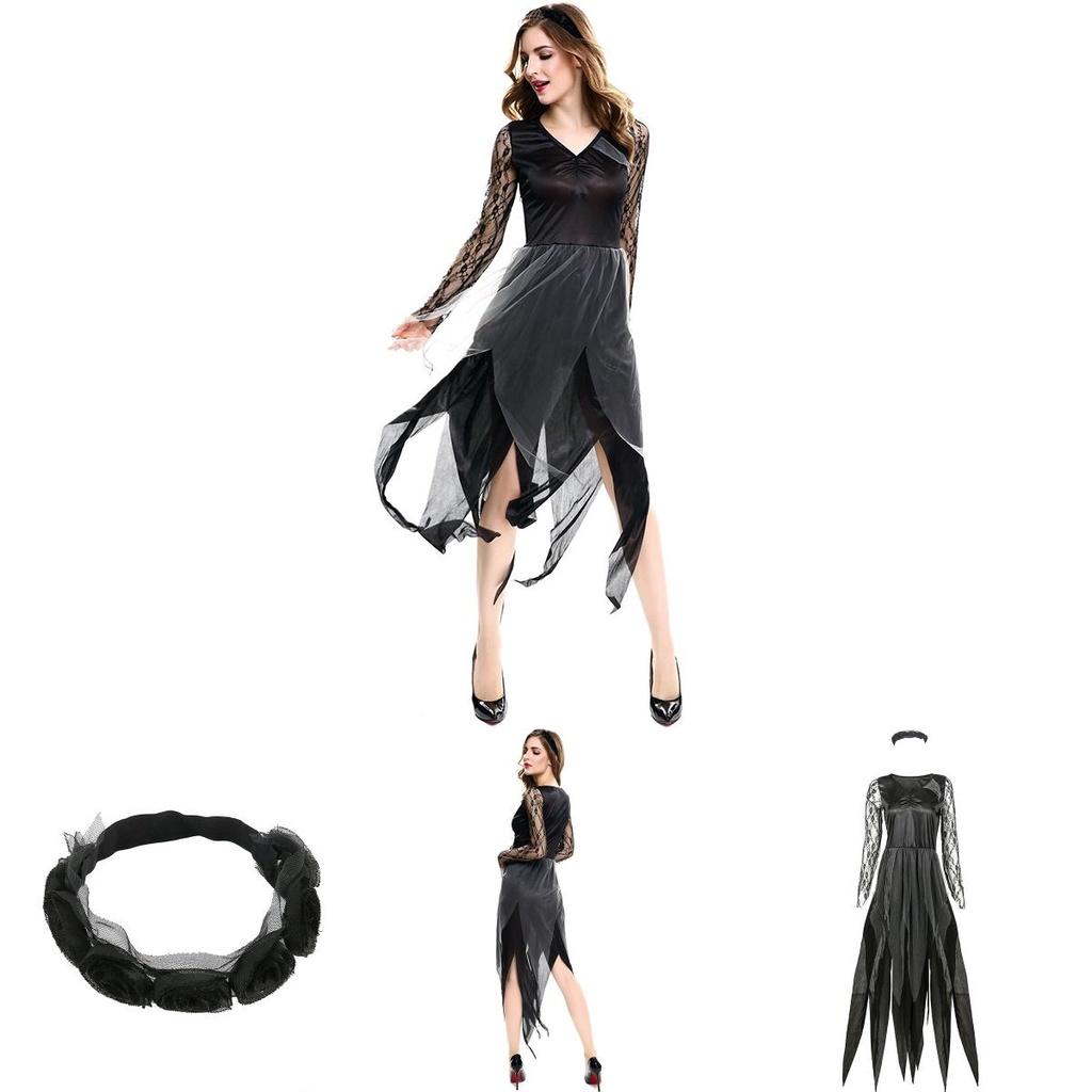 Elegant Ladies Womens Horror Zombie Costume Featuring Lace Hollow Long Sleeves