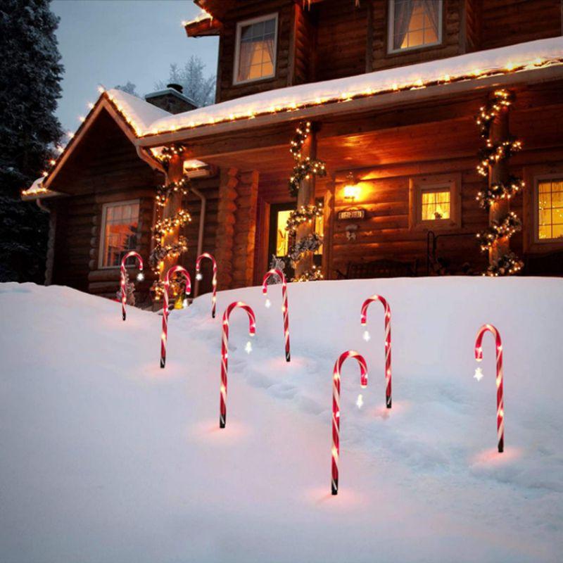 Christmas Candy Cane Lights Pathway Lights for Holidays Lighting Up Sidewalk