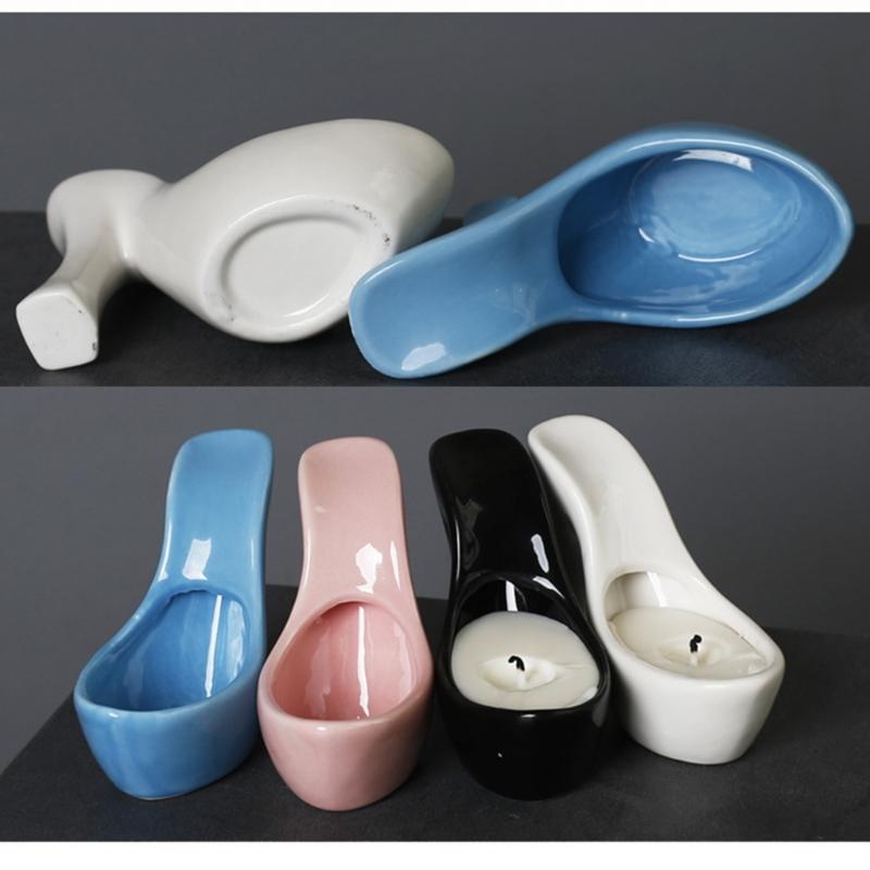 Kerzenhalter in Form eines hohen Absatzes, schlichte Keramikkerzenständer, kreative Aromatherapie-Kerzenbecher, Heimdekoration, Hochzeitsartikel