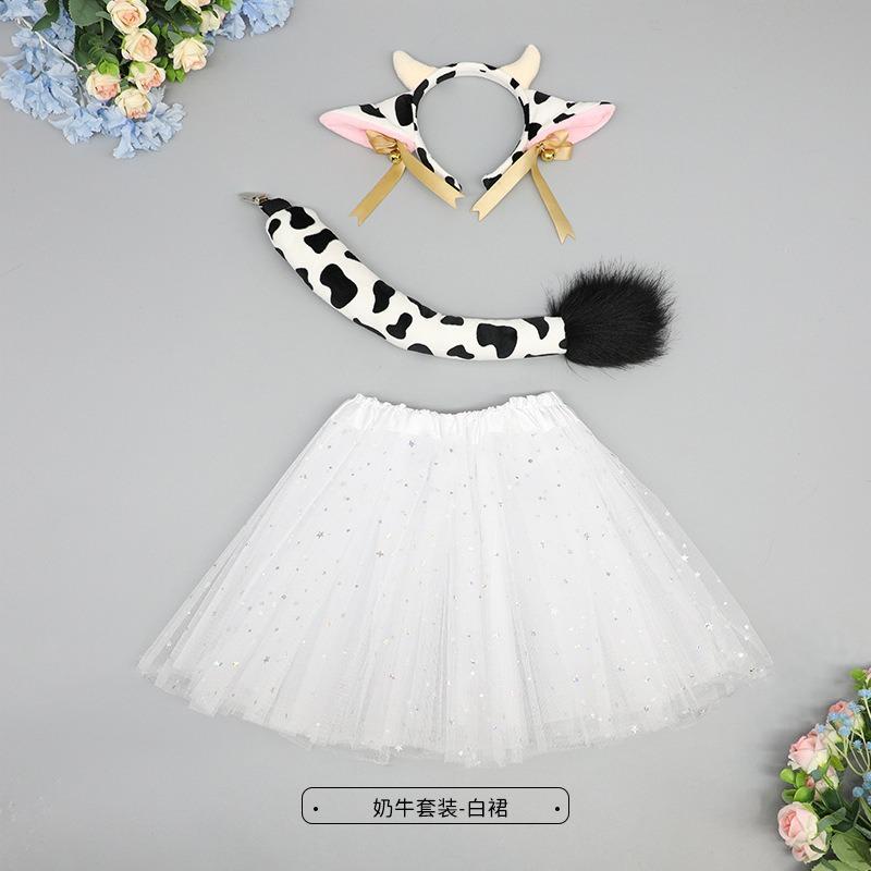 A Handmade Cow Cute Female Acting Cute Plush Cow Headband Animal Ear Headdress Accessories