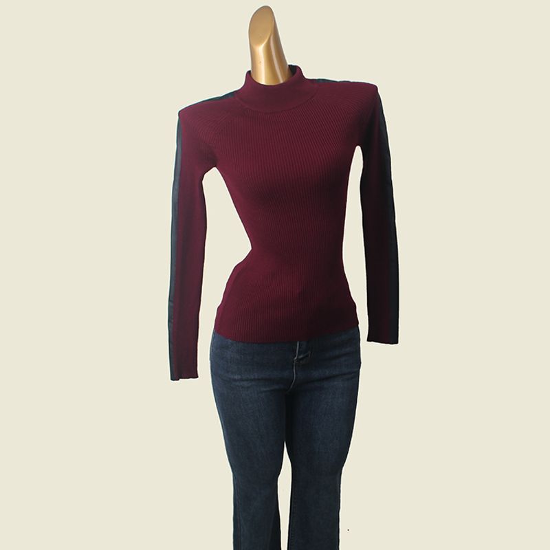 American Brand T's Simple Long Sleeves Bottoming Shirt Foreign Trade Original Order PU Leather Patchwork Knitting Heattech Women's Top