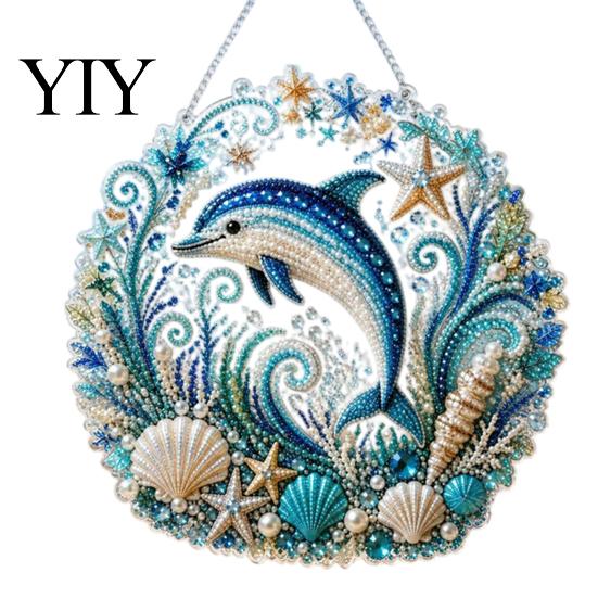 Stress Relief Creative Activity Coastal Faux Pearl Painting Kit, Ocean Theme Art DIY Sparkling Gemstone Crafting Sea Animal Ornament Craft Kit