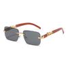 European Frameless Edge Cut Wood Grain Leopard Head Sunglasses: Unisex, Square Frame, Trendy for Driving