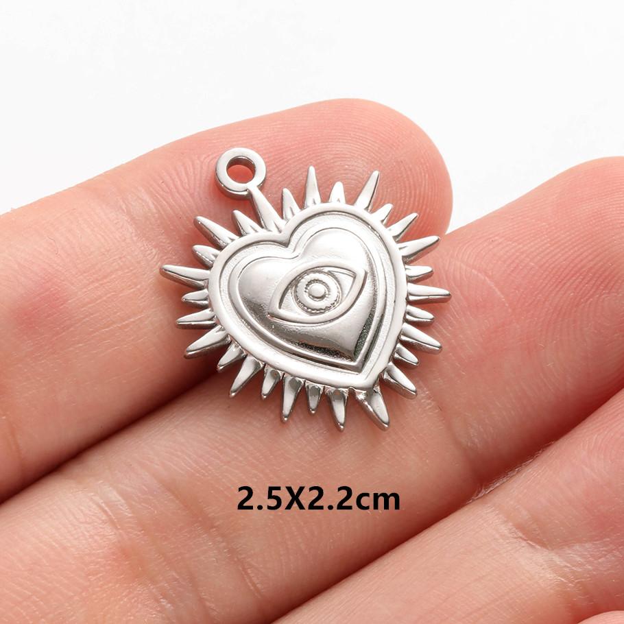 6pcs Evil Blue Eye Charm Dark Blue Heart Moon Eyes Pendant Rhinestone Stainless Steel Charm For Jewelry Making Necklace Keychain