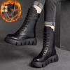 Fashion Women's Leather Boots High Top Casual Cotton Boot Plush Warm Winter Boots for Women Non Slip Platform Boots Botas Mujer