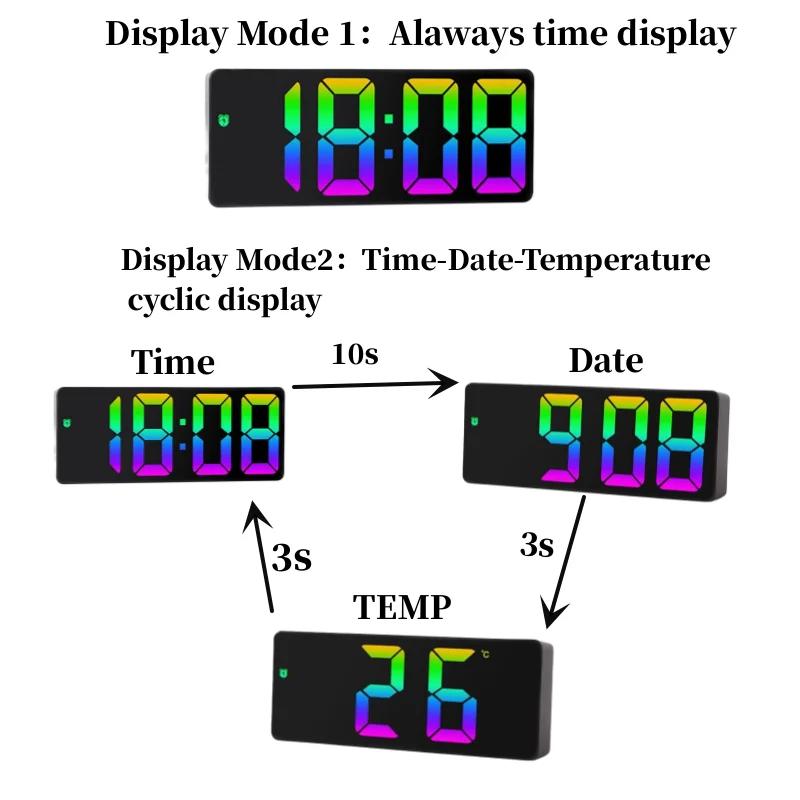 Sprachsteuerung Farb-Digitalwecker TEMP Datumsanzeige Nachtmodus Schlummerfunktion Tischuhr Anti-Stör-Funktion 12/24H LED-Uhr