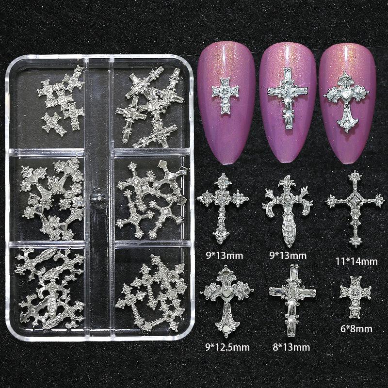 Minimalist Cross Nail Alloy Charms 30Pcs Box White K Diamond Metal Nail Accessories for DIY Nail Art Design
