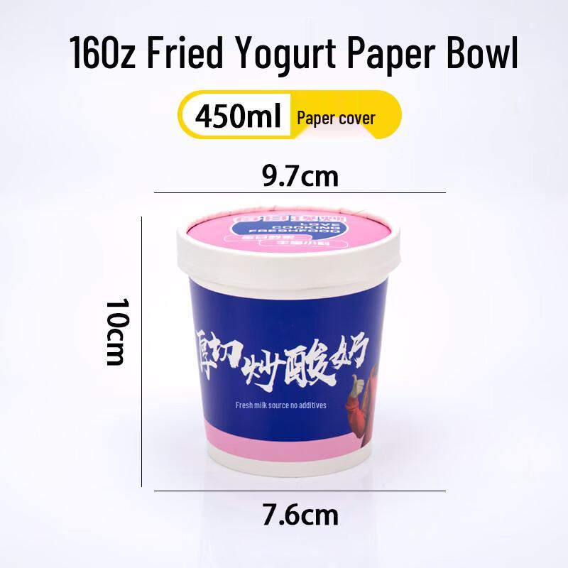 Handun 16oz Disposable Fried Yogurt Paper Bowls with Lids