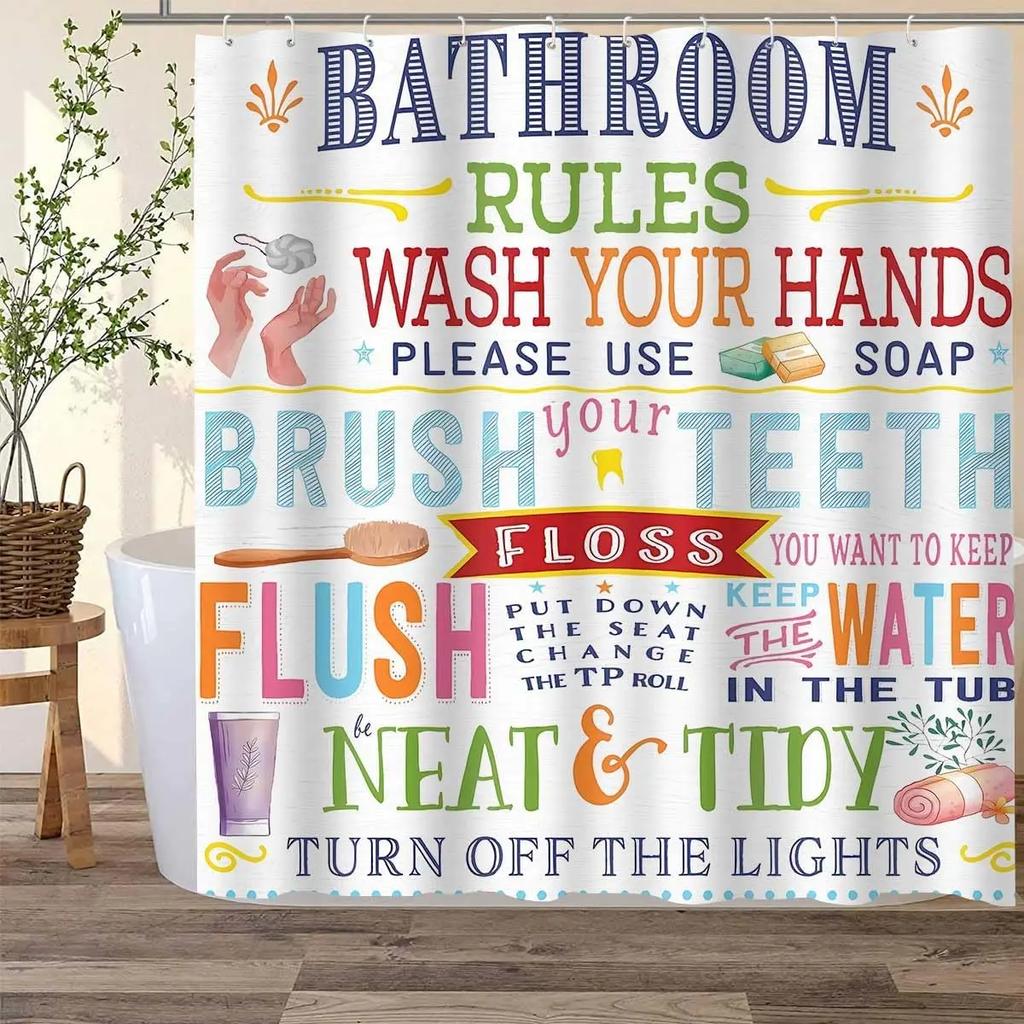 Kids Rainbow Shower Curtain Cartoon Cute Stars Clouds Love Inspirational Quotes Flower Boy Girl Polyester Bathroom Decor Curtain