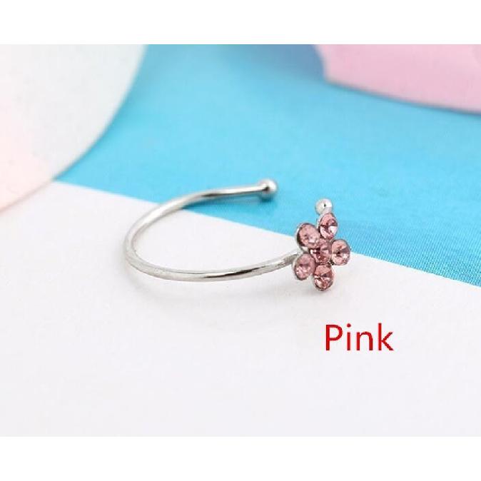 

Wish s popular nose rings and studs, best-selling piercing jewelry, copper silver-plated jewelry, flower-shaped C-shaped rhinestone nose rings рожевий