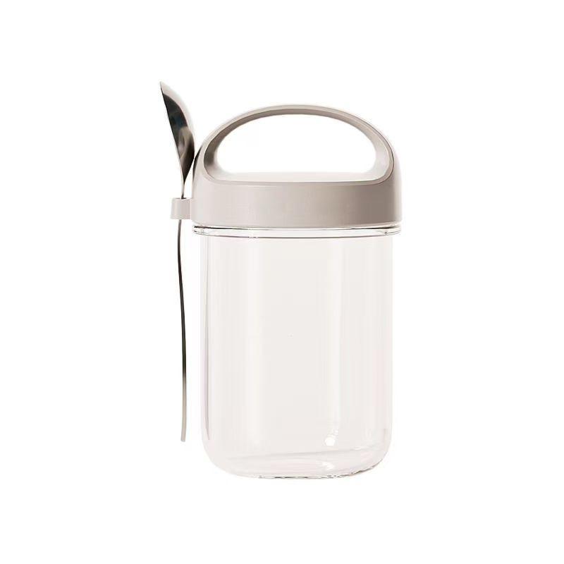 

430ML Glass Oatmeal Cup with Lid Spoon Portable Breakfast Container for Cereal Nut Yogurt Salad Durable Milk Tea Drinkware серый