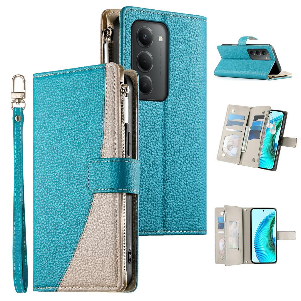 For Xiaomi Redmi 15 5G (Global) (169mm) Case Zipper Wallet Color Splicing Leather Flip Phone Cover with Straps