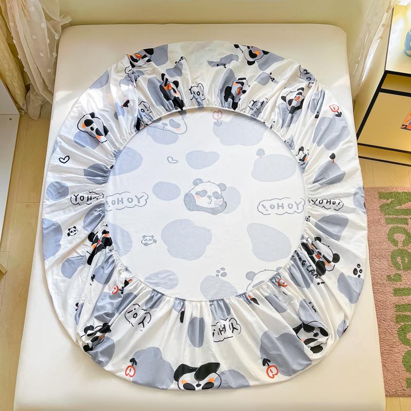 1pc Cotton Bed Sheet for Kids Panda Printed Cute Cartoon Style Fitted Bed Sheet with Elastic Band 360All-inclusive Bed Sheet