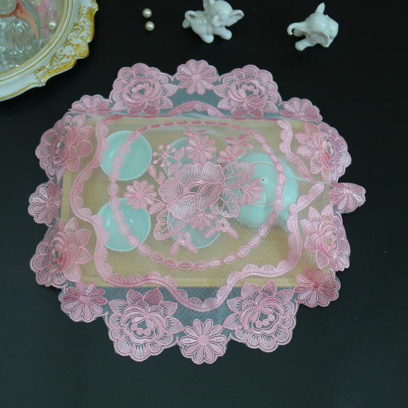 Round Mesh Rose Flower Embroidery Table Cloth Cover Wedding Tablecloth Dining Kitchen Christmas Table Decoration and Accessories
