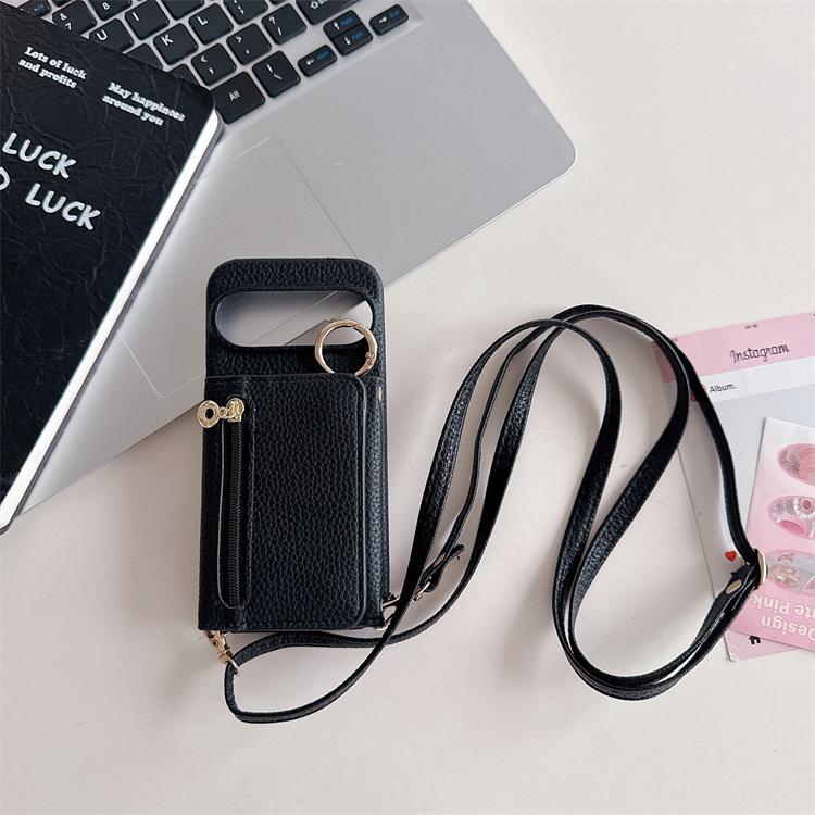 Applicable To Google 9PoXL Lychee Pattern Zipper Bag pixel10Pro Messenger Card Wallet 9A Mobile Phone Protective Case