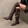 Thick Heel Black Over Knee Pile Long Boots Women's Shoes 2025 New Autumn and Winter Pointed Skinny Knight Boots