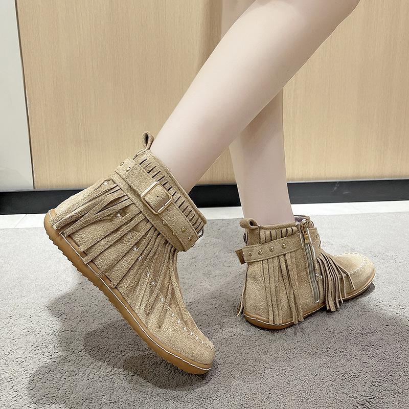 Retro Fringed Flat Boots