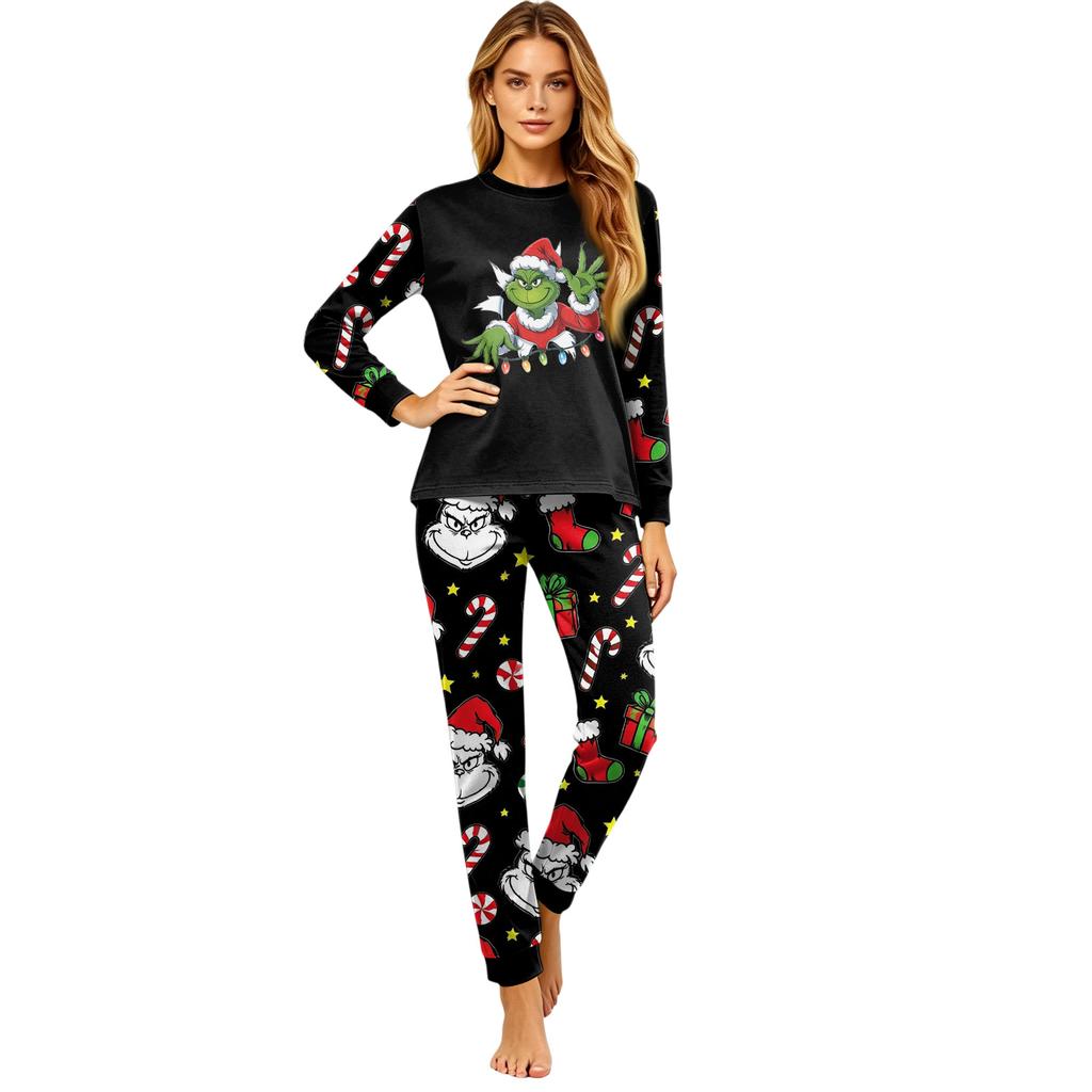Christmas Matching Family Pajama Set for Parent and Child with Long Sleeve Top and Long Pants